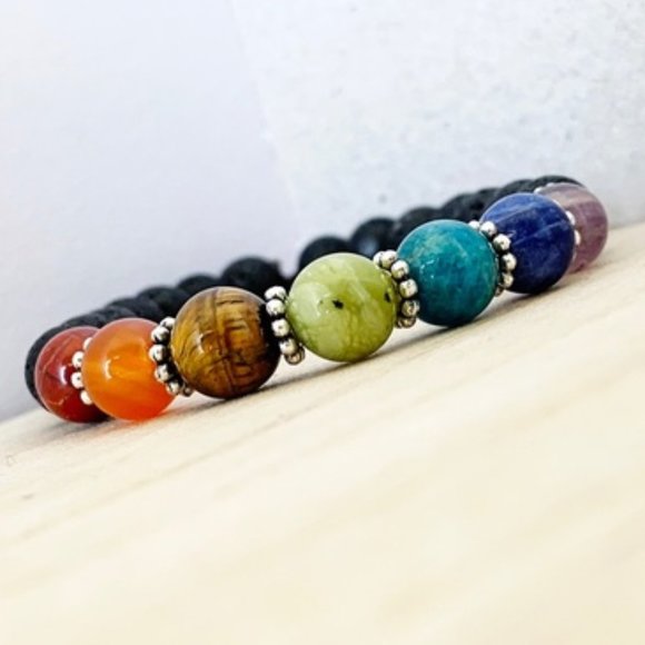 Handmade Jewelry - Natural Gemstone Chakra Bracelet Diffuser Yoga